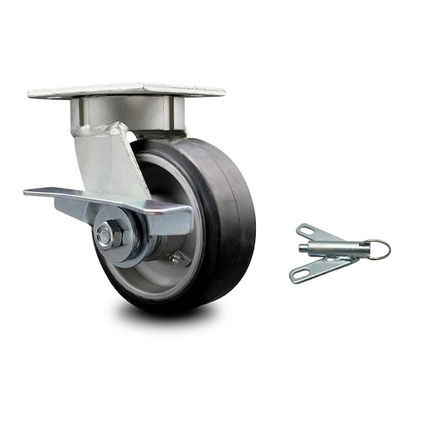 5 Inch Kingpinless Rubber on Aluminum Wheel Caster with Brake and Swivel Lock